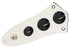a chrome loaded control plate for jazz bass is shown on a white background. The control plate has standard black jazz bass knobs
