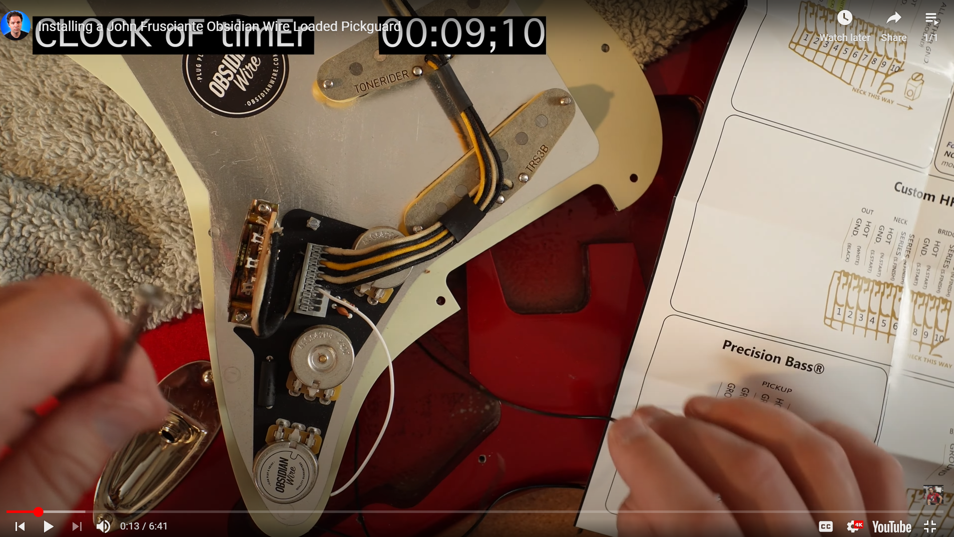 Load video: Installation video for an ObsidianWire custom loaded guitar pickguard for Stratocaster