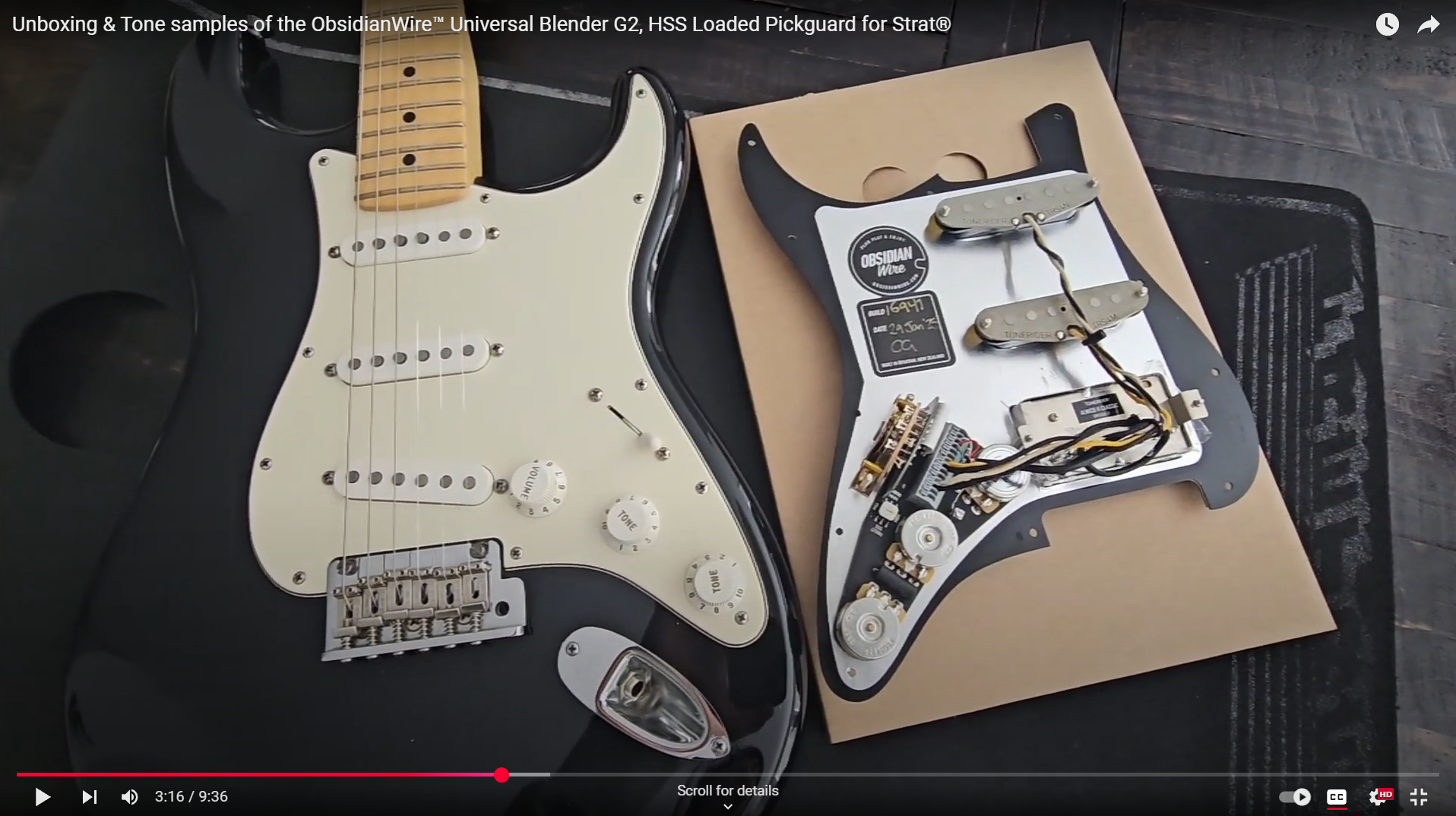 Charger la vidéo: Déballage du pickguard ObsidianWire Custom HSS pour Stratocaster